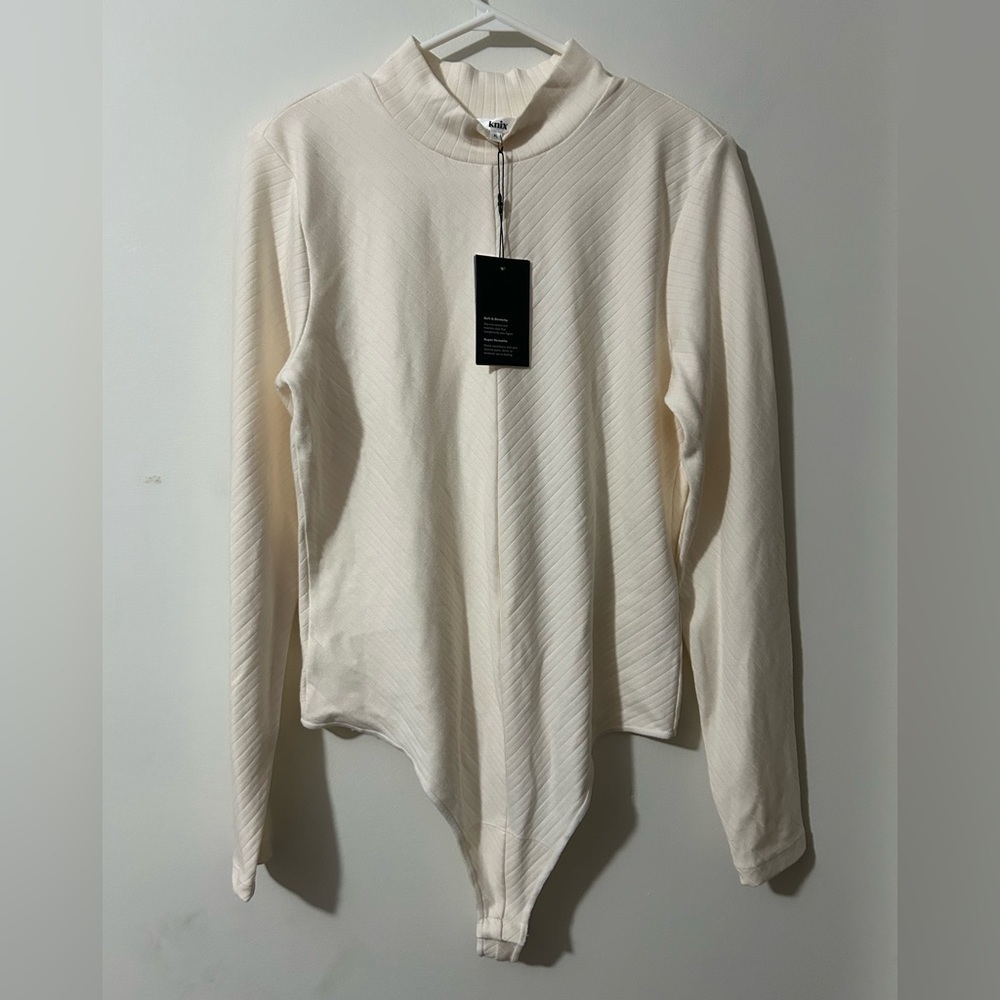 knix Cream Ribbed Long-Sleeve Mock Neck Bodysuit